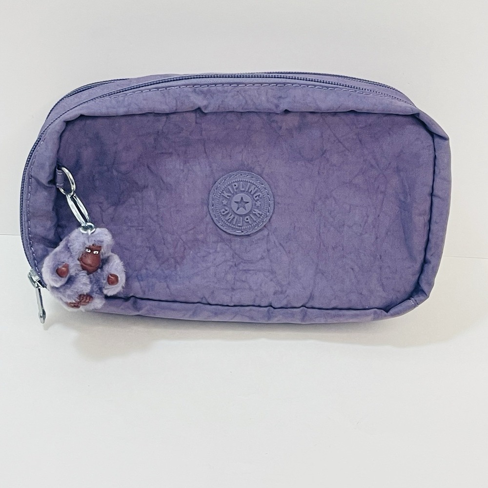 Kipling Blossom 2 Go Purple Nylon Toiletry Bag Zip Pocket Monkey Charm